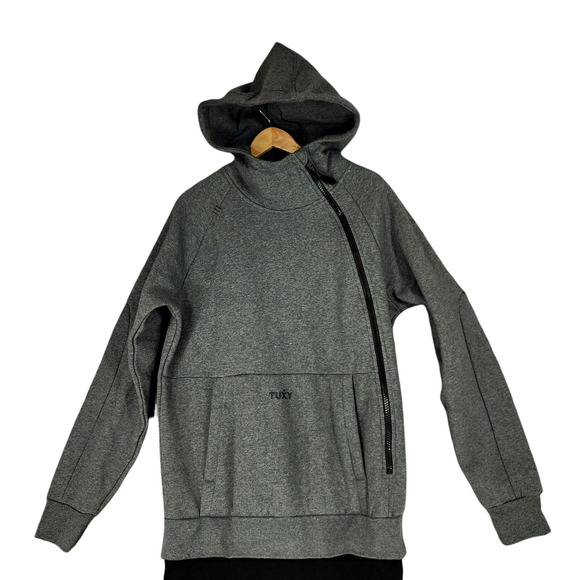 Tuxy One Piece Sweatsuit Jumpsuit L Men Gray Top Black Bottom Hooded Zip Fly NEW - Picture 8 of 13